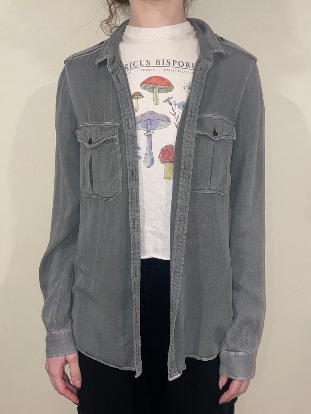 American Eagle Faded Green Button Down Top